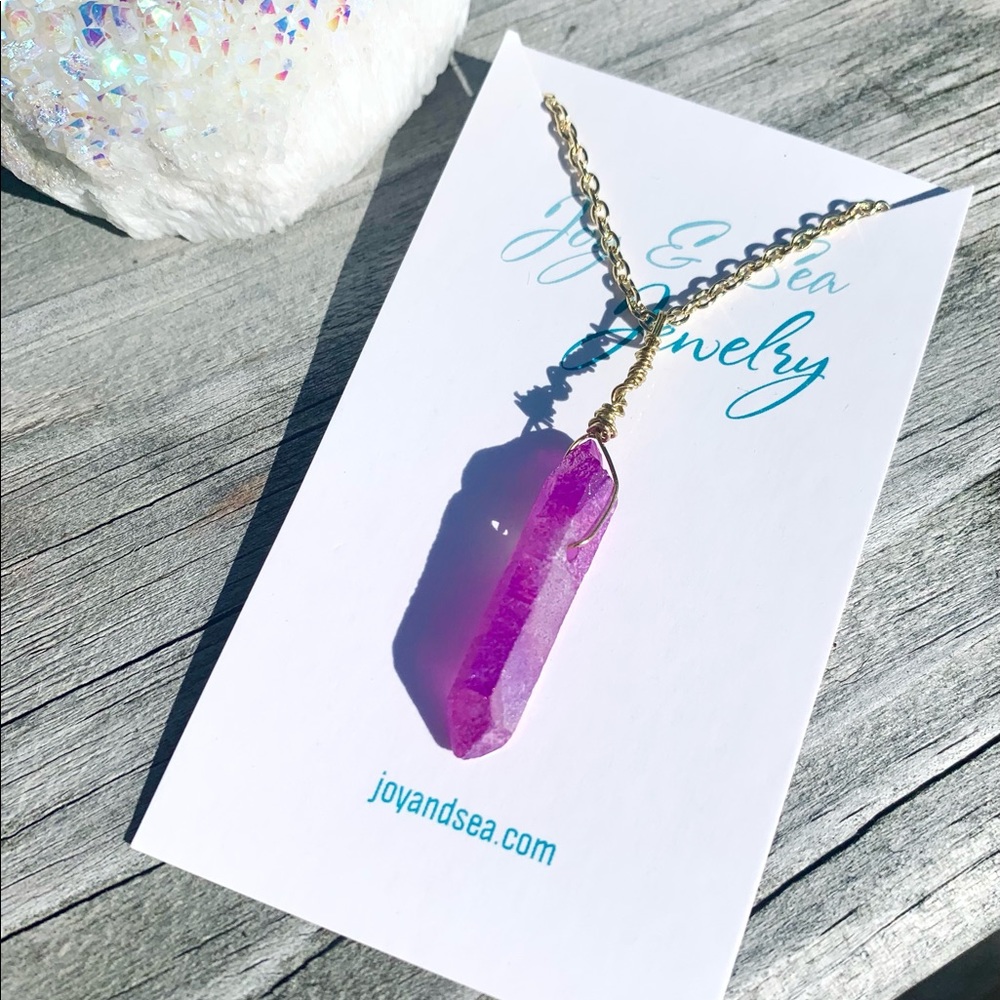 Purple Aura Quartz Gold Necklace - Picture 5 of 6